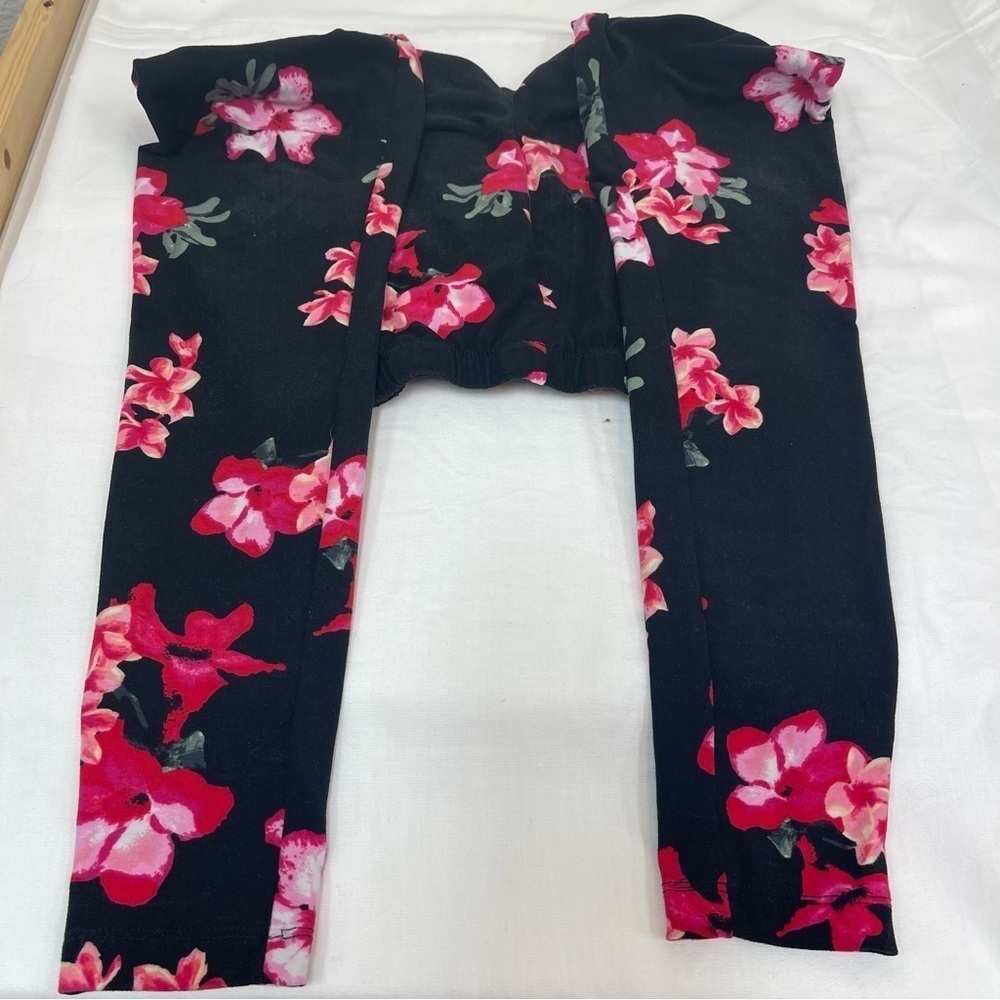 2 Pc No Boundaries Girls Juniors Small Leggings Pink Floral Lot School Play. - Picture 3 of 6